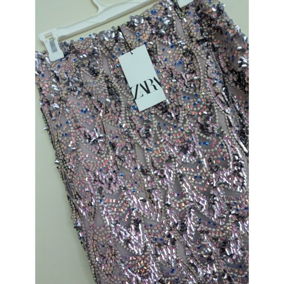 ZARA WOMEN MIDI SEQUIN MULTICOLORED SKIRT NWT XS,S,M,L - Picture 10 of 16